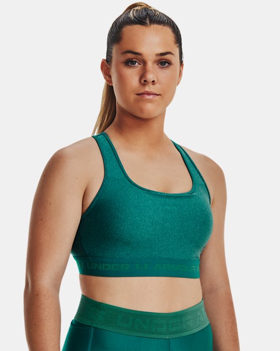 Women's Armour® Mid Crossback Heather Sports Bra in Green image number 2